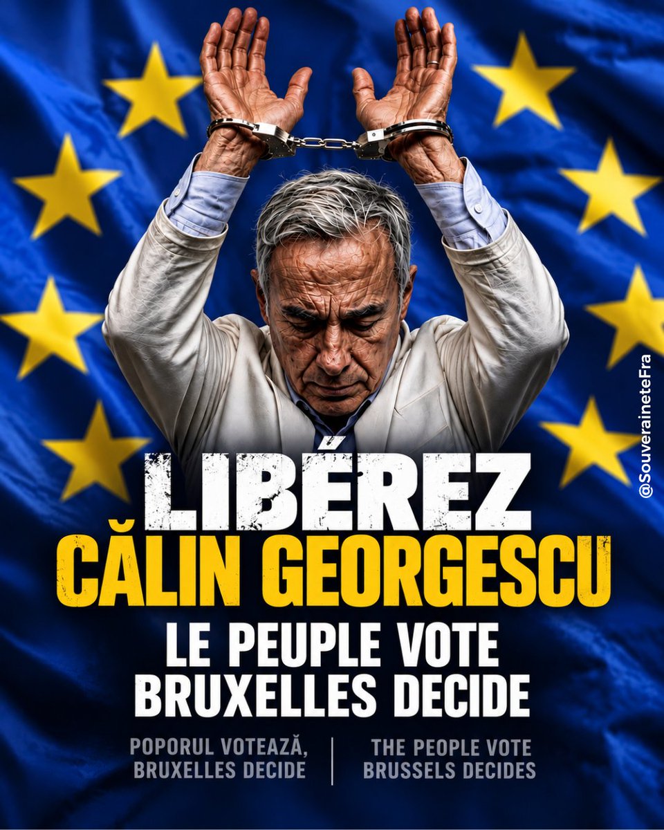 SouveraineteFra's tweet photo. 🇷🇴 CĂLIN GEORGESCU
Le peuple vote. Bruxelles décide ?
En Roumanie, le scrutin présidentiel de 2024 a été annulé par la Cour constitutionnelle.
LIBÉREZ CĂLIN GEORGESCU
#FreeCalinGeorgescu #Roumanie #Démocratie #Souveraineté https://t.co/avS8eSHEqM