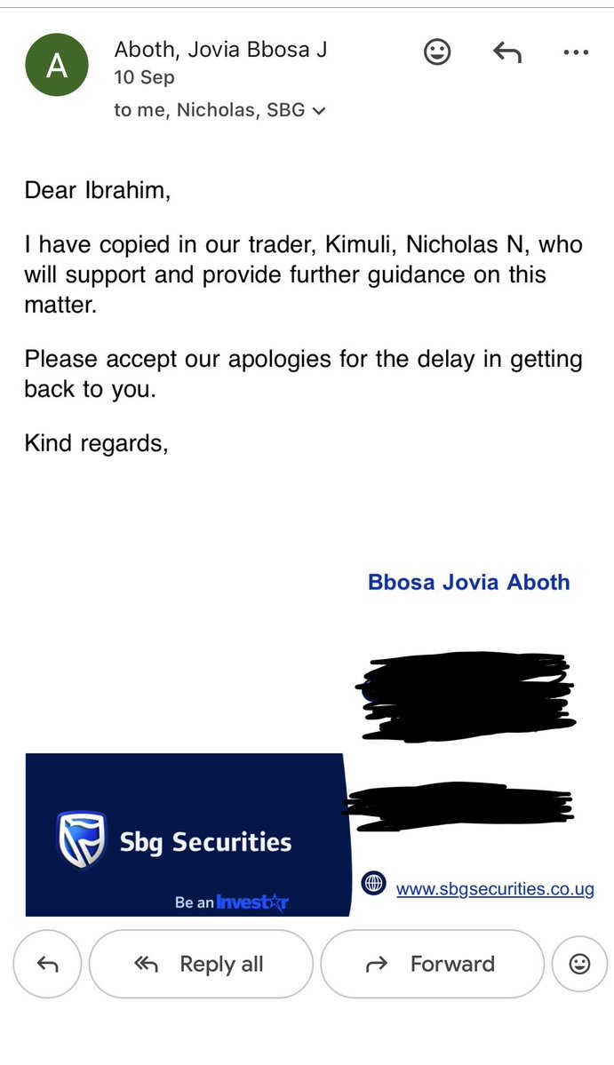 ka_kooza's tweet photo. Unsettled orders

Trading on the @USEUganda shouldn't be this difficult. @stanbicug has failed to execute my orders for months and completely ignores follow-up emails. Unlike international platforms, this bottleneck makes trading on limits impossible. Retail investors deserve transparent communication and functioning platforms. @CMAUganda, what is being done to hold brokers accountable? The question i have are; - What happens to the unsettled order? 
@SbgSecuritiesug @CmaUganda @CrestedCapital