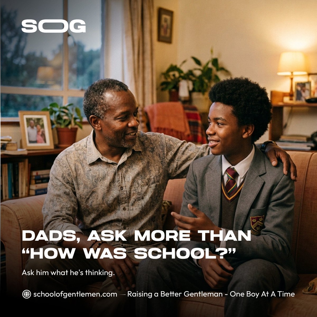 school_of_gents's tweet photo. “How was school?”

Ask more.

What are you thinking about?

What made you happy today?

What’s been on your mind?

Sometimes, the most important conversations with your boy start with one extra question.

#TheSchoolOfGentlemen #Fatherhood #RaisingBoys https://t.co/NLuqP45DFd