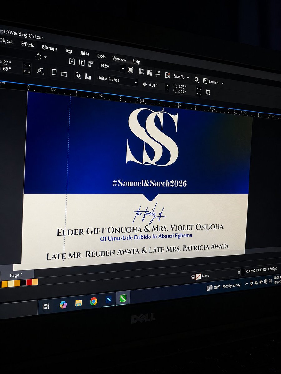 SOG_Studios_1's tweet photo. A little look at my latest wedding invitation design for Samuel &amp; Sarah. Clean, elegant and made to stand out. Thoughts?
#GraphicDesign #WeddingDesign #CorelDraw #DesignInspiration #CreativeDesign https://t.co/hN8L0bq4Vt