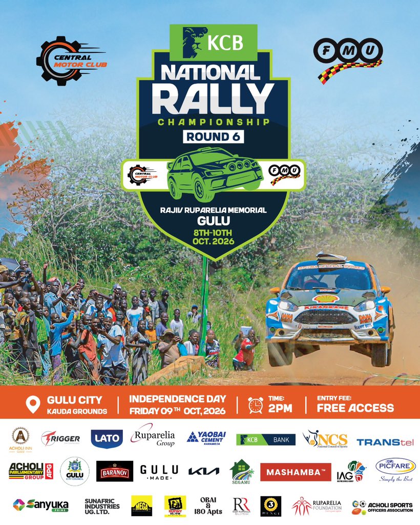 vanmarcus14's tweet photo. KCB National Rally Championship Round 6 lands in Gulu City, 8–10 October, in memory of Rajiv Ruparelia.
Friday, 9 October: Kaunda Ground from 2pm. Come see the cars, feel the noise, and stand with the motorsport family as they honour RR.
Saturday, 10 October: stages through Bungatira and Ongako from 7am.
Free access. Don’t miss it.
@kcbbankug | 

#MotorsportUganda