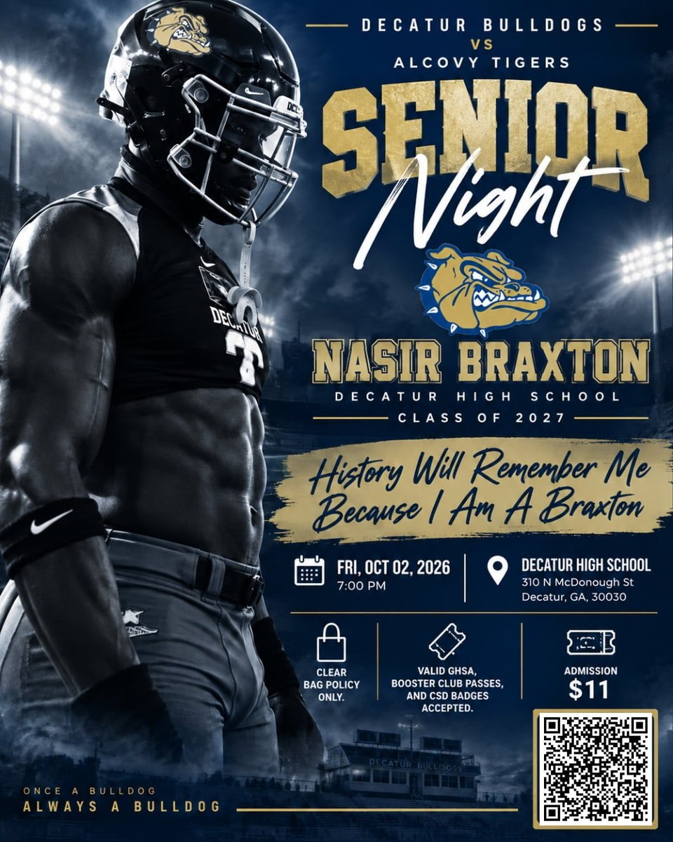 nasirbraxton1's tweet photo. SENIOR NIGHT; US VS THEM #NUMEROUNO @RustyMansell_ @benjaminwolk @CoachFelton1 @RecruitGeorgia @DekalbRecruits @GHSFdaily @BALLERSCHOICE1 @GPBsports @scoreatlanta @247recruiting
@DCSDAthletics https://t.co/ALbKbn2w92