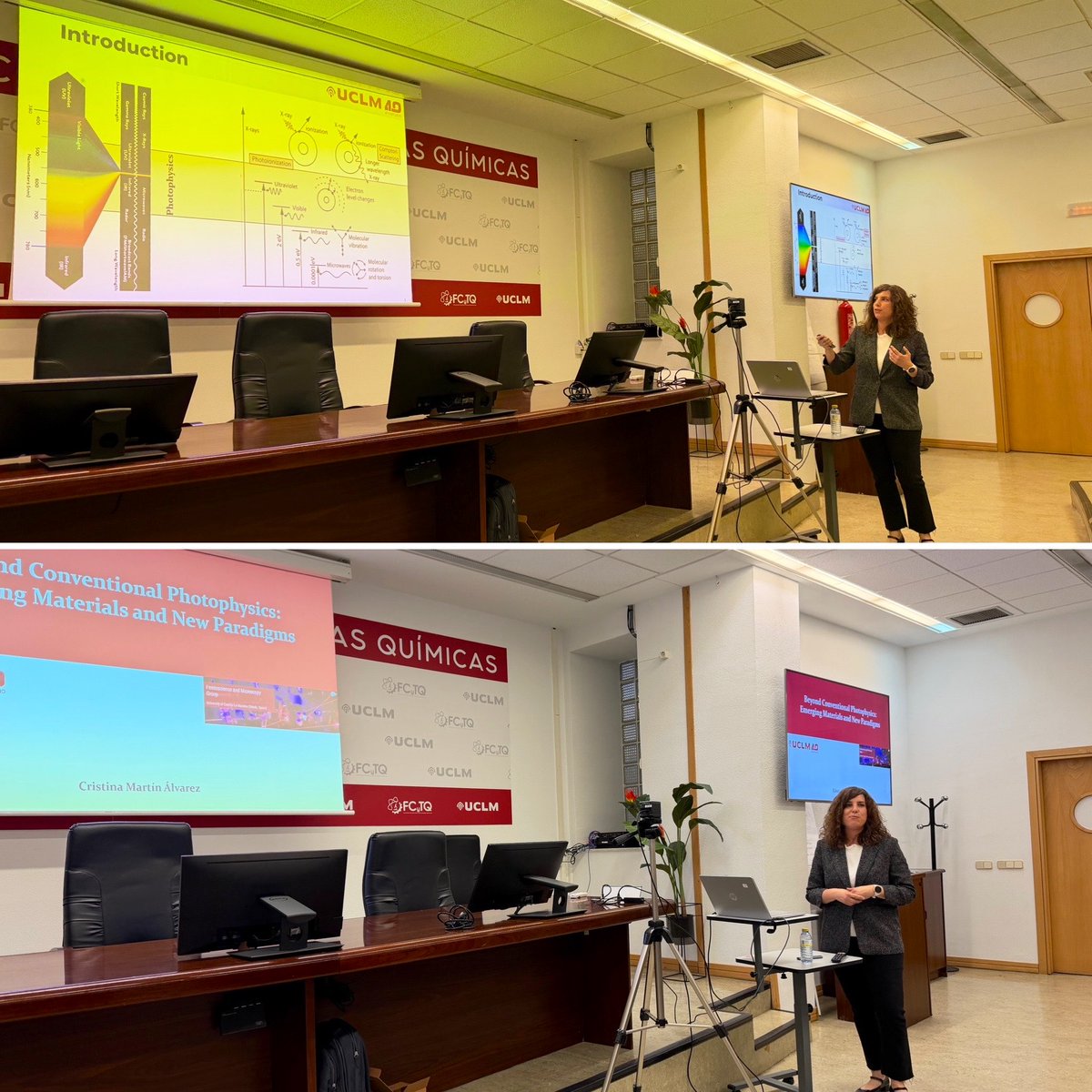 IRICA_uclm's tweet photo. Happening now at the "Viernes en el IRICA" seminar series! 🔬✨
Today we have Dra. Cristina Martín Alvarez from the @MAmbBioquimUCLM at @uclm_es presenting her talk: "Beyond Conventional Photophysics: Emerging Materials and New Paradigms".
#IRICA #Photophysics #Chem https://t.co/wjujDdvsWc