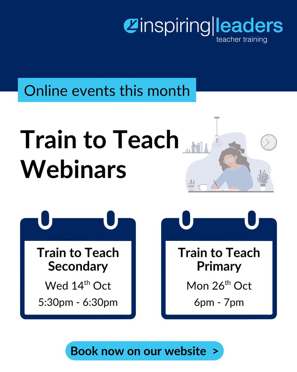 ILSCITT's tweet photo. 📅 Thinking about training to teach? Come and meet us online first!

We have two upcoming Train to Teach webinars where our team will walk you through everything you need to know about training with us.

🔗 https://t.co/wJZT0kqKs0 https://t.co/J3CENzaQMl