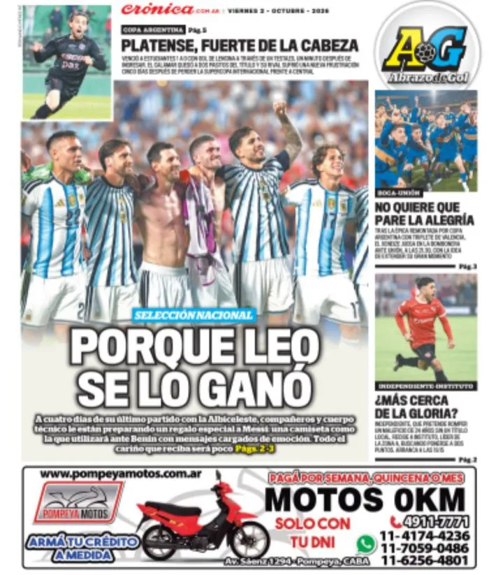 WalterVerst's tweet photo. #Buendía y #BuenViernes para todos!!
A continuación, las portadas de los diarios de hoy #Viernes 2/10/2026 #2deOctubre #2oct2026 #2Octubre #2oct.

#DiarioOlé 
#AbrazoDeGol https://t.co/MVZKZlpHCb