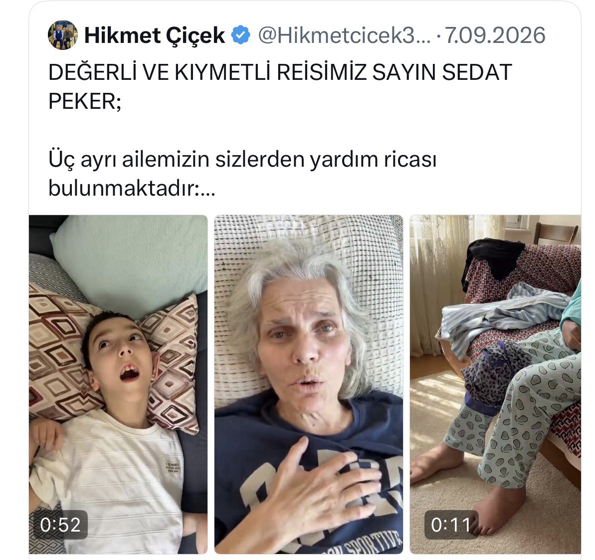 Hikmetcicek3429's tweet photo. Kıymetli Reisim Sayın Sedat PEKER, 

Ayrı ayrı ailelerimize 6 adet akülü tekerlekli sandalye ve Yatak ihtiyacımız vardır. Sizlerden ailelerimizin ricası üzerine umutla kendileri ile beklemekteyiz.

@sedat_peker @hizirreis999
#sedatpeker https://t.co/lnjnZnoInp