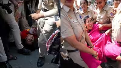 OurIndiaOnX's tweet photo. Jantar Mantar protest: AAP's Atishi, AISA's Neha among 700 detained; internet suspended, metro stations shut https://t.co/lSkhgpxHM9