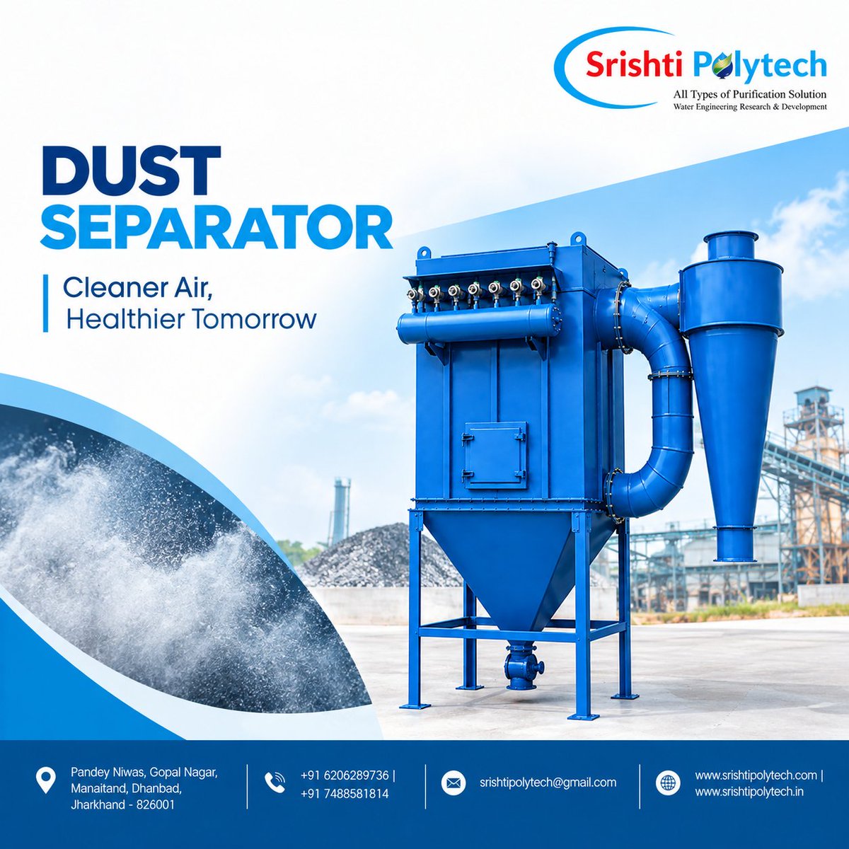 Srishtipoly's tweet photo. 🌫️ Dust Separator – Efficient dust control for mining, construction, crushing &amp; industrial applications.

📞 +91 6206289736 | 🌐 https://t.co/juVedWibBs
#DustSeparator #DustControl #Mining #SrishtiPolytech https://t.co/VYGZESdJSB