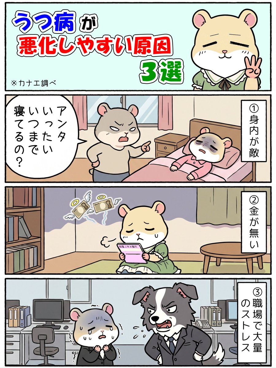 utuhamunikki's tweet photo. この３つがある限りうつ病はなかなかよくならない https://t.co/nix1vrQm4N