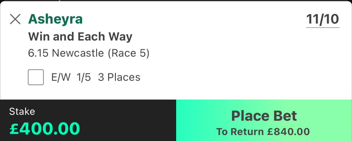 Ai_racingtips's tweet photo. Friday best bet
6.15 Newcastle 
ASHEYRA
⭐️⭐️⭐️⭐️ Win at 11/10 Bet365

Still ran green on 2nd start but it was a good performance in 2nd behind very useful sort who has since won Gr2 at Newmarket last week. Will have come on for that run &amp; is the one to beat here. https://t.co/y8zcreGFwk