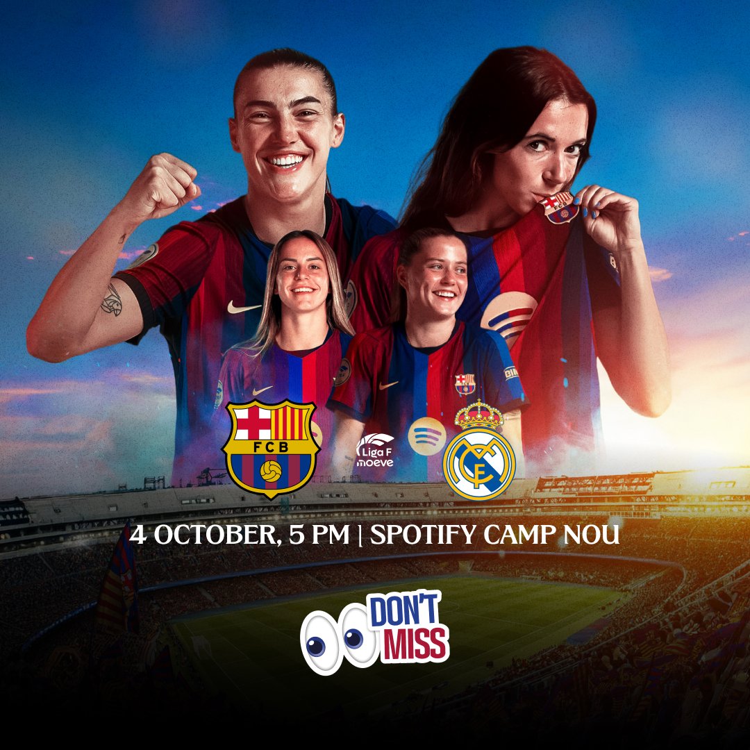 FCBarcelona's tweet photo. Come to the Spotify Camp Nou for #elclásico 
🔥 @FCBfemeni 

Tickets
🎟️ https://t.co/SpZ9IRISit https://t.co/R4R3p2SCrP