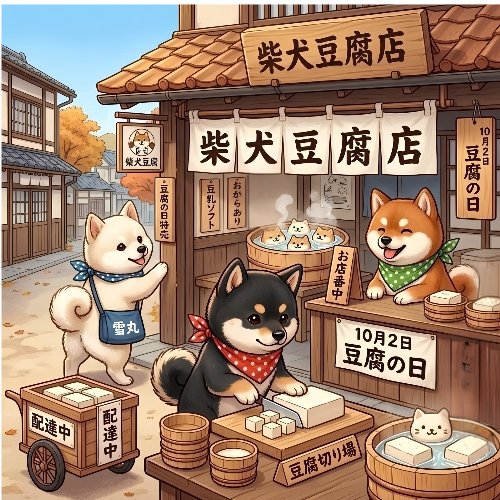 Mintriel_siba's tweet photo. 10月2日は #豆腐の日！「とう(10)ふ(2)」の語呂合わせ🐾
​柴犬豆腐店、本日も元気に営業中🐾
#今日は何の日 #柴犬 #イラスト #犬好きさんと繋がりたい https://t.co/kiWG5IuJCs