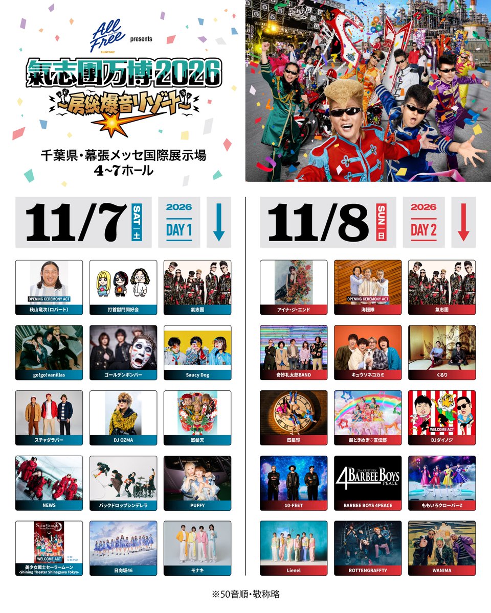 officialbanpaku's tweet photo. 💥◢◤◢◤◢◤◢◤◢◤◢◤◢◤⚡️

　　　　#氣志團万博2026 
　　　　一般発売𝙎𝙏𝘼𝙍𝙏🎟️!!

⚡️◢◤◢◤◢◤◢◤◢◤◢◤◢◤🎪

🗓️11/7(土)、11/8(日)
📍幕張メッセ 国際展示場 4〜7ホール

▼チケットはこちらから🏍️💨
https://t.co/4Cov06M1uW

#氣志團万博最高かよ https://t.co/lmlKpSws5i