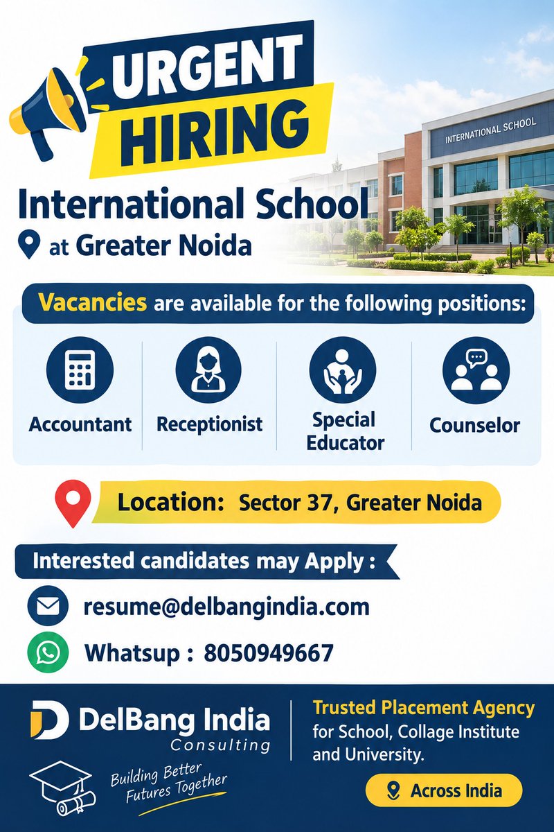 USjobSenorita's tweet photo. #PhysicalEducation #PETHiring #HindiTeacher #HindiTeacherJobs #EnglishTeacher #EnglishTeacherJobs #TGTJobs #PRTJobs #HMVacancy #HeadmistressJobs #AccountantVacancy #AccountantJobsIndia #ReceptionistJobsIndia #NoidaHiring #NoidaVacancy #NoidaRecruitment #GreaterNoidaHiring https://t.co/BjXgOEsT9s