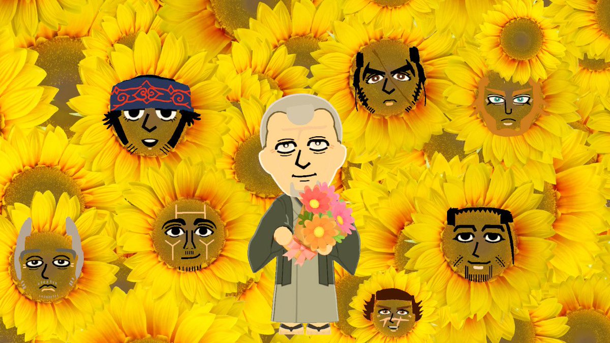 662_hz's tweet photo. 記念にもう一枚パシャリ📸
お花が似合うトニさんと、🌻になっちゃった島民たちです。浮かび上がるYHY… https://t.co/um9GFwogeh