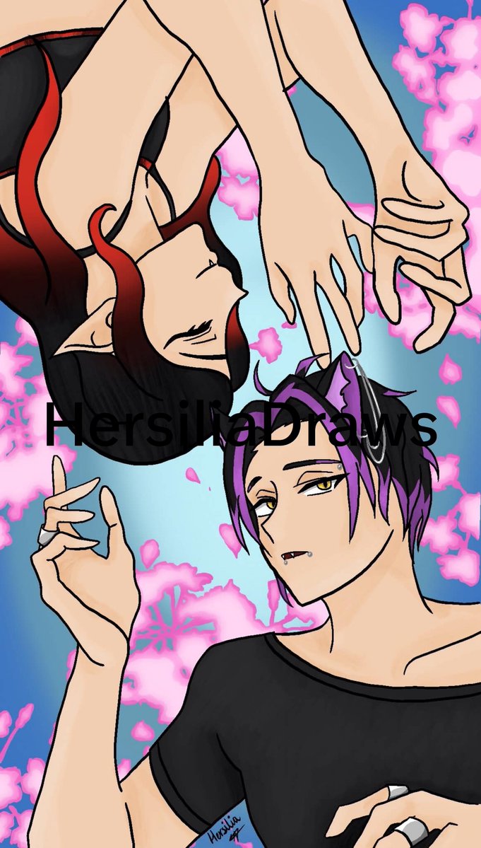 HersiliaDraws's tweet photo. Another piece of art I've made of myself and Dwarfy ❤️🖤💜 https://t.co/FycY7XPHtL