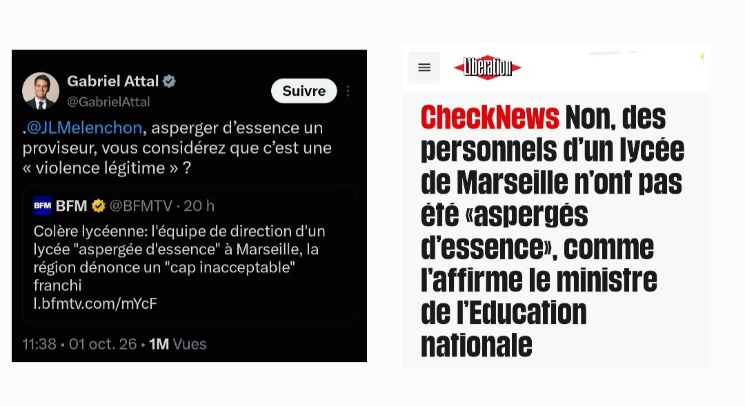GrandserreSylv1's tweet photo. En macronie, on balance des fakenews à la population aussi facilement que de la lacrymo et des coups de matraque aux lycéens. 
#Attal https://t.co/KnKSPv1xMF