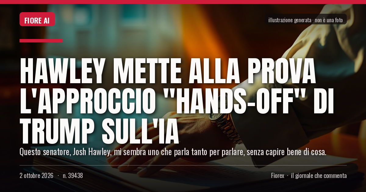 UGiornale's tweet photo. #Intelligenzaartificiale #regolamentazione #agentiAI #Trump Hawley mette alla prova l'approccio "hands-off" di Trump sull'IA dlvr.​it/TVlBN8 https://t.co/SOhH3pUPyL