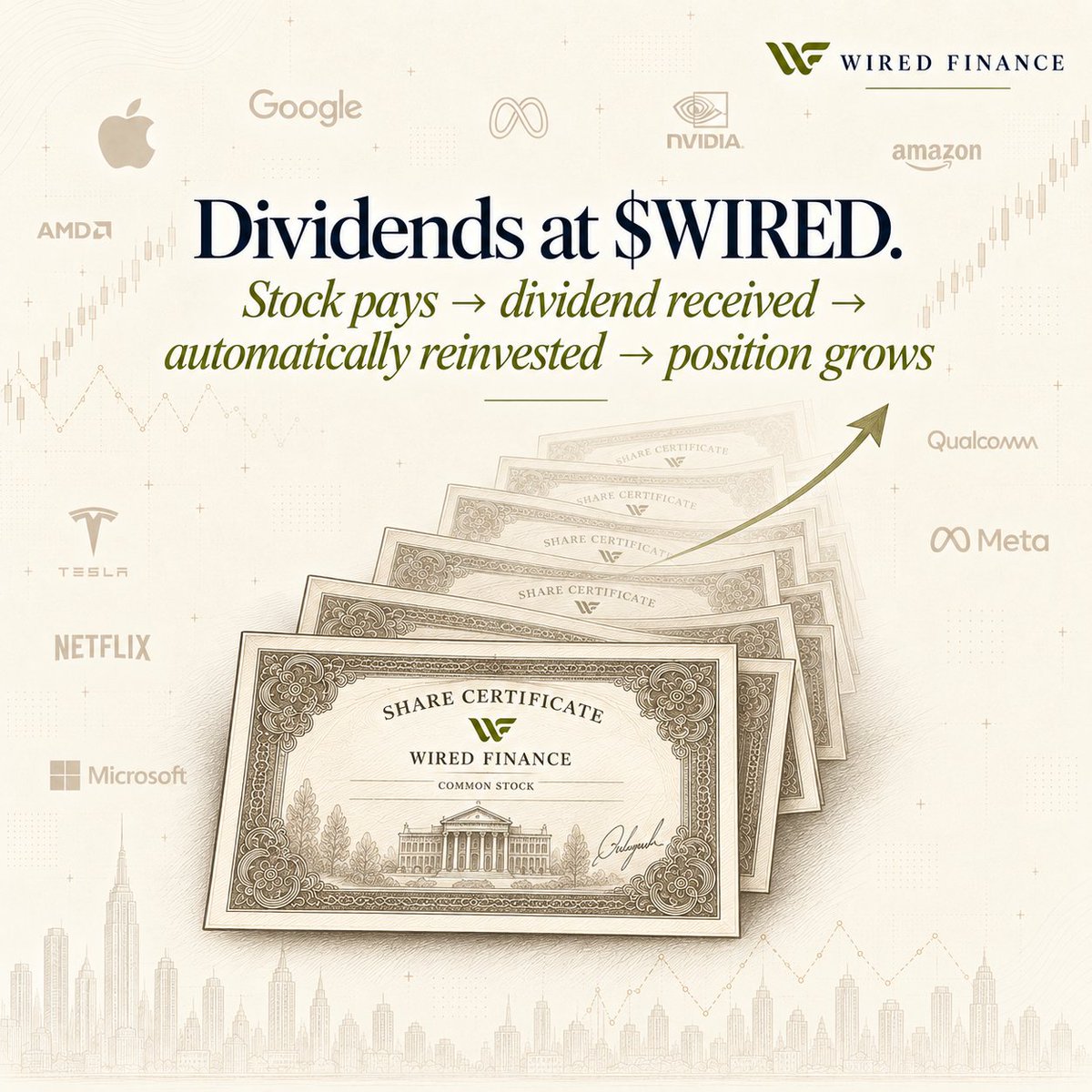wiredfi's tweet photo. Dividends are part of the stock.
So is what happens next.

When the underlying pays, the dividend is automatically reinvested into the position.

That’s auto-compounded dividends at $WIRED https://t.co/AYIMKPVTuE