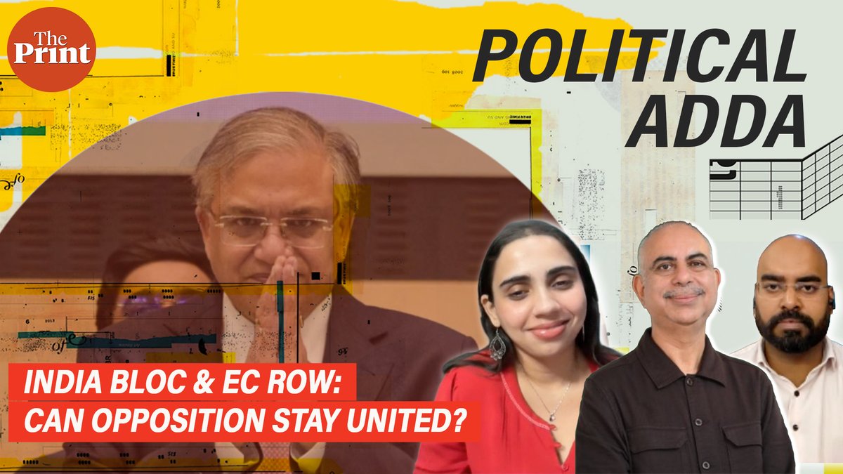 ThePrintIndia's tweet photo. What lies ahead for Congress as INDIA bloc steps up its campaign against Election Commission? We discuss Congress’ plans, its EC strategy & the road ahead for INDIA bloc. @rasheedkidwai & @AdvNikhilJain join @esha__mishra
#ThePrintPoliticalAdda
https://t.co/uPO0dqCAZ2 https://t.co/xB3PHnCcLn