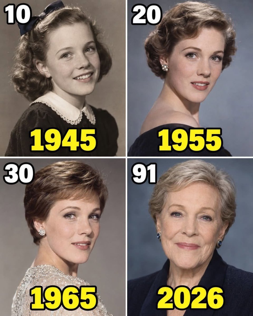 ChonlozB's tweet photo. Happy birthday 🌹 Julie Andrews!
1935 to 2026 — Then &amp; Now 🎶

From “Mary Poppins” and “The Sound of Music” to Oscar, Emmy, and Grammy wins, Julie’s legacy is timeless. Now 90 and turning 91 this year, wishing her joy, good health, and continued success! 💐 https://t.co/JUyCKIxhft