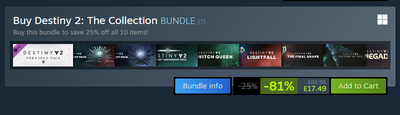 LukeCB14's tweet photo. Destiny 2: The Collection is currently 81% off.

Perfect time to get someone hopelessly addicted. https://t.co/I507QFQv00