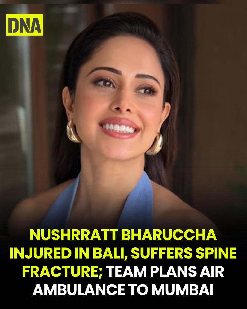 dna's tweet photo. Nushrratt Bharuccha has suffered a spinal fracture after an accident in Bali, where she had travelled for a work-cum-holiday trip. The actor is currently admitted to a hospital there and is under medical observation.
Read here :https://t.co/OcomwNOuAb
#NushrrattBharuccha #Bali #Accident #SpinalFracture #DNAUpdates