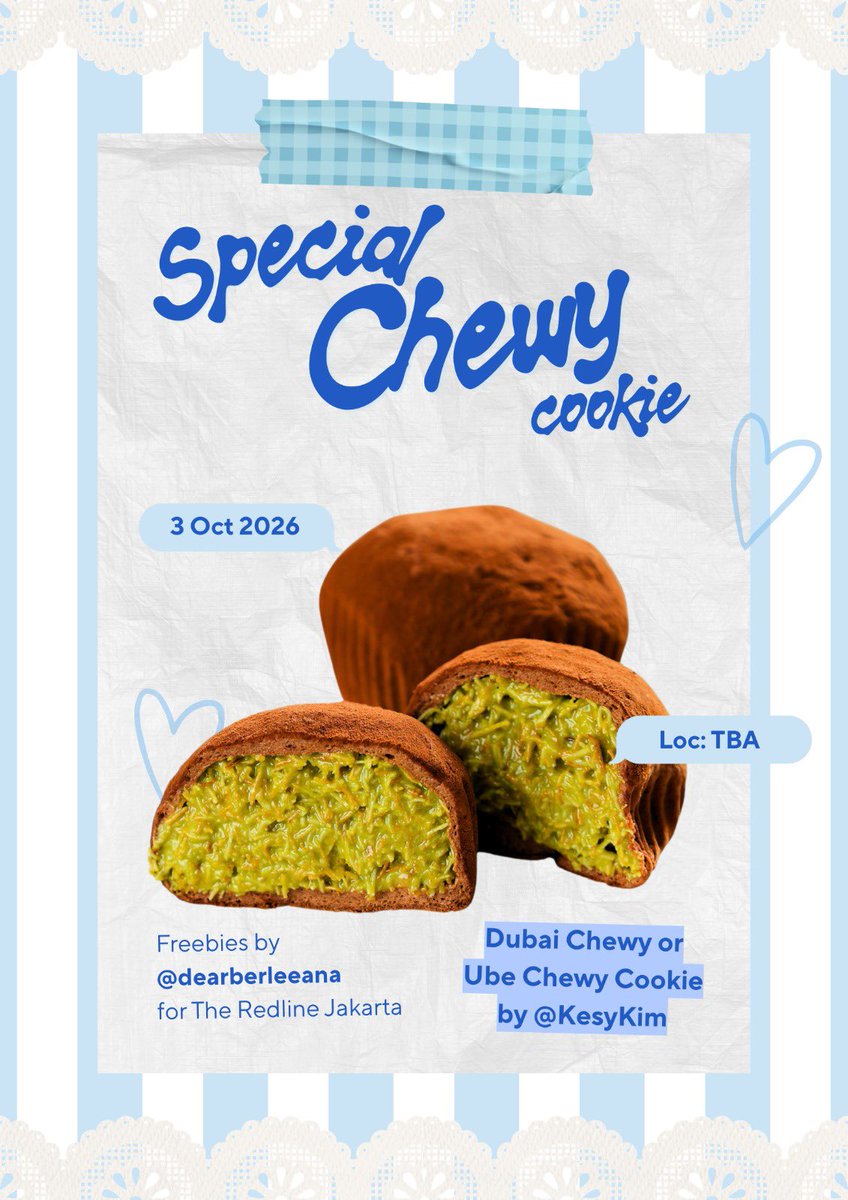 dearberleeana's tweet photo. 𐙚 THE REDLINE JAKARTA 𐙚 
freebies by @dearberleeana 
 
🗓️ : 3 Okt 26
📍 : Lap. Parkir Panjat Tebing GBK
⏰ : 9 AM

Special Chewy Cookie made by @KesyKim

Like &amp; retweet will be appreciated!  𓆩♡𓆪

#NCT127_NEOCITY_THE_REDLINE_IN_JAKARTA
#THE_REDLINE_IN_JAKARTA
#NCT127inJakarta https://t.co/UvMDsZMHJn