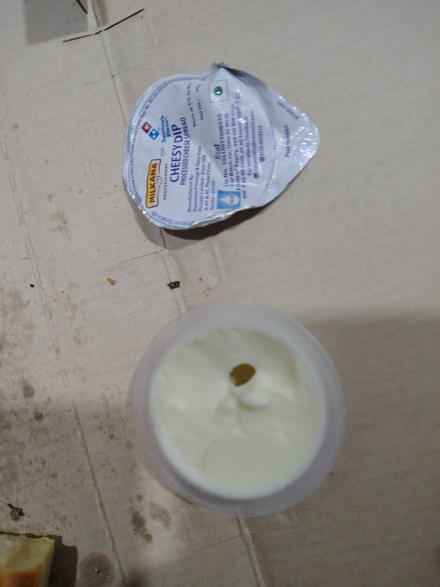 Nirajsachdevv's tweet photo. Received a stinking cheese dip and no one to even answer or check @dominos_india  @Swiggy please get this checked 

@Tukaram_IndIAS sir @fssaiindia

Please intervene. https://t.co/KqkFZZYmsz