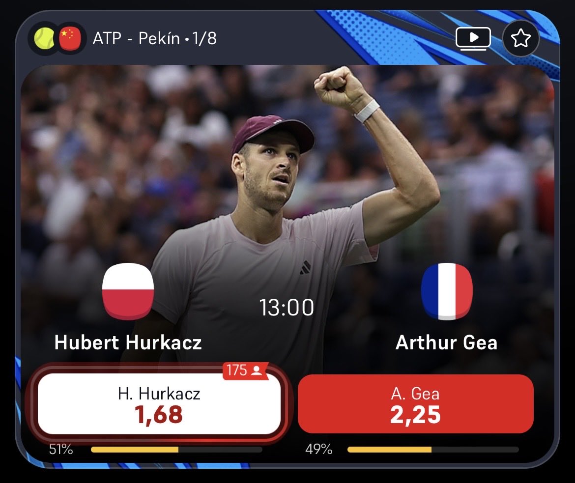 Pronosticosfizz's tweet photo. ARGUMENTO MUY MUY TOP🫡

Hoy todo el mundo está atento a Novak Djokovic, pero el valor está en el partido Hubert Hurkacz - Arthur Gea, donde el francés tiene MUCHAS opciones de ganar.

➡️ Aquí os argumento por qué: https://t.co/BrVBxfIEoZ

Qué opináis? https://t.co/GxSlMtE9K4