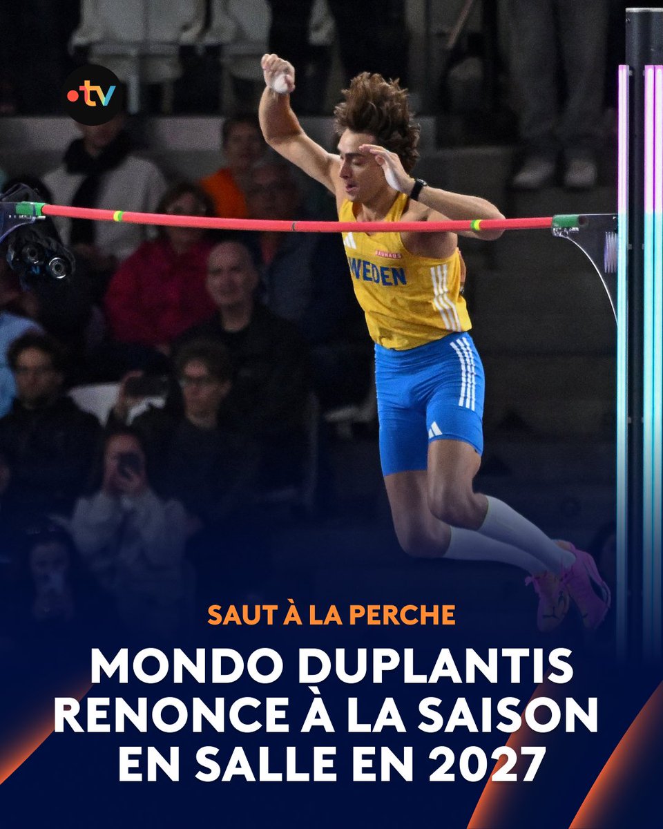 francetvsport's tweet photo. #Athlétisme | ❌ Duplantis fait l’impasse sur la saison en salle en 2027 !

🇸🇪Le Suédois vient d’annoncer qu’il renonçait aux compétitions en salle de saut à la perche en 2027. Dans un communiqué, il a expliqué qu’il faisait ce choix pour se donner du temps de récupération : " Je prends cette décision pour donner à mon corps le temps de préparation dont il a besoin afin d'être au meilleur niveau à mon retour à la compétition."