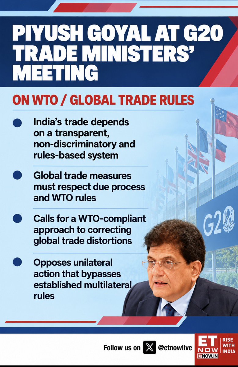 ETNOWlive's tweet photo. Commerce Minister Piyush Goyal On WTO & Global Trade Rules
#PiyushGoyal #G20 #WTO #GlobalTrade #TradeRules #ETNOW @PiyushGoyalOffc @PiyushGoyal @CimGOI https://t.co/5TjbKNL2MY