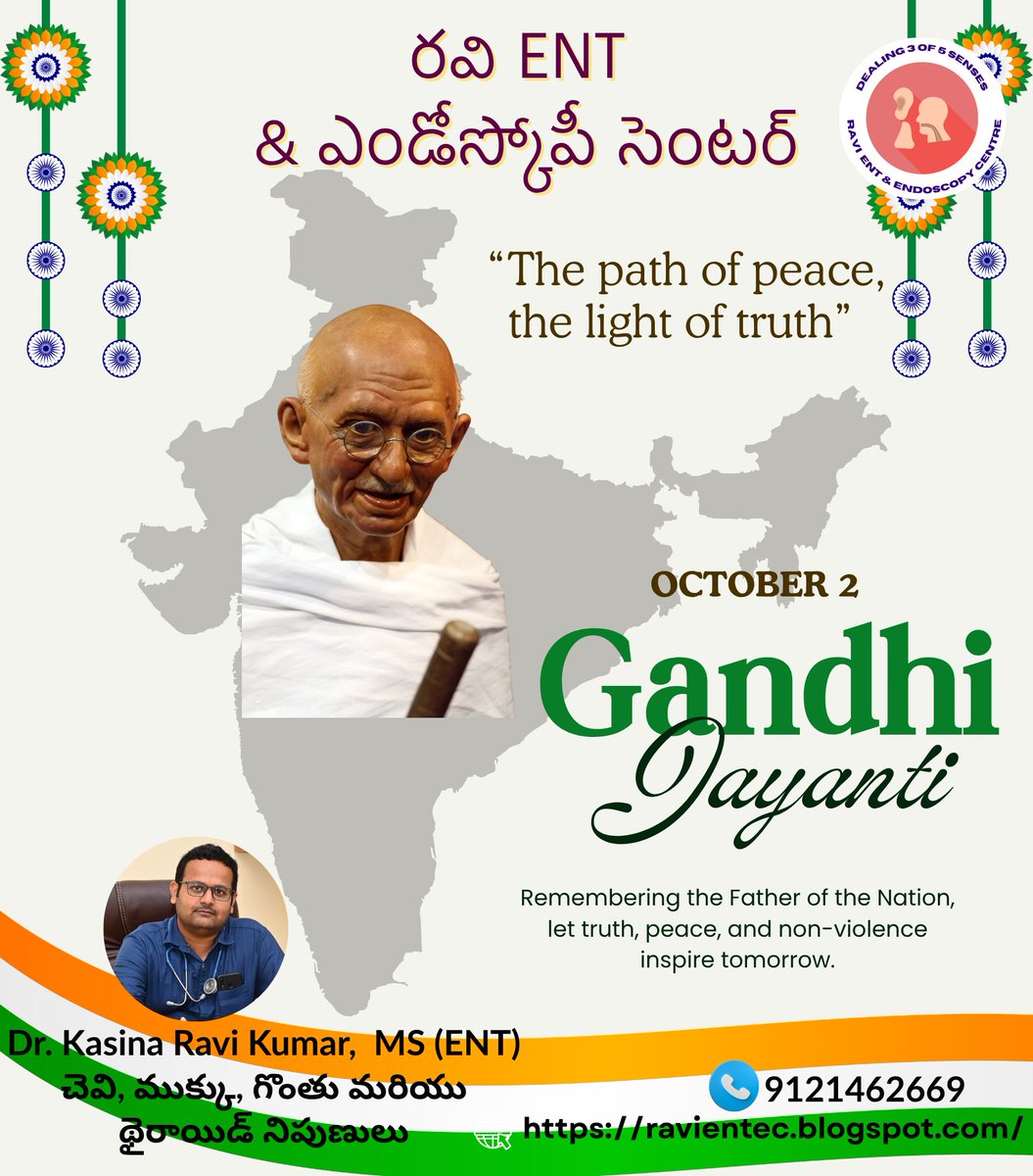 ravientec's tweet photo. ����️ Happy Gandhi Jayanti – October 2

Remembering Mahatma Gandhi on Gandhi Jayanti. 🇮🇳 May the timeless values of truth, peace and non-violence inspire us to build a kinder, healthier society. 🕊️

9121462669

#GandhiJayanti #MahatmaGandhi #GandhiJayanti2026 #Ahimsa #RaviENT https://t.co/t4fLdCxgjj