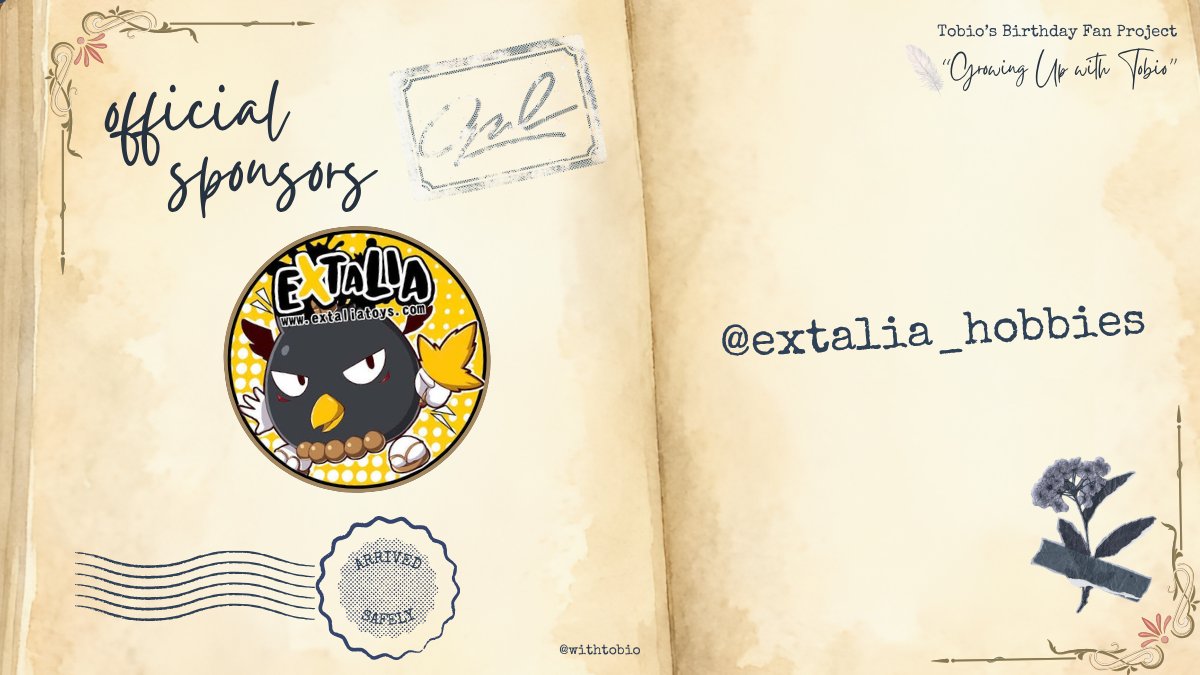 withtobio's tweet photo. A very special welcome to our official sponsor @extalia_cs 💙
We cannot express enough gratitude for their remarkable support and kindness. The gorgeous items they’ve provided for our participants will undoubtedly make Tobio’s celebration shine even brighter.

#GrowingUpWithTobio https://t.co/9MuyM5umWk
