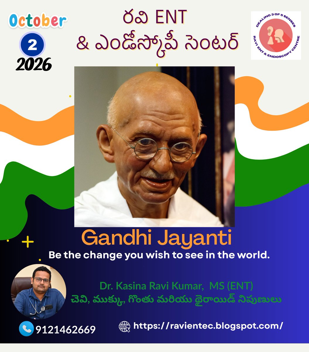 ravientec's tweet photo. ����️ Happy Gandhi Jayanti – October 2

Remembering Mahatma Gandhi on Gandhi Jayanti. 🇮🇳 May the timeless values of truth, peace and non-violence inspire us to build a kinder, healthier society. 🕊️

9121462669

#GandhiJayanti #MahatmaGandhi #GandhiJayanti2026 #Ahimsa #RaviENT https://t.co/t4fLdCxgjj