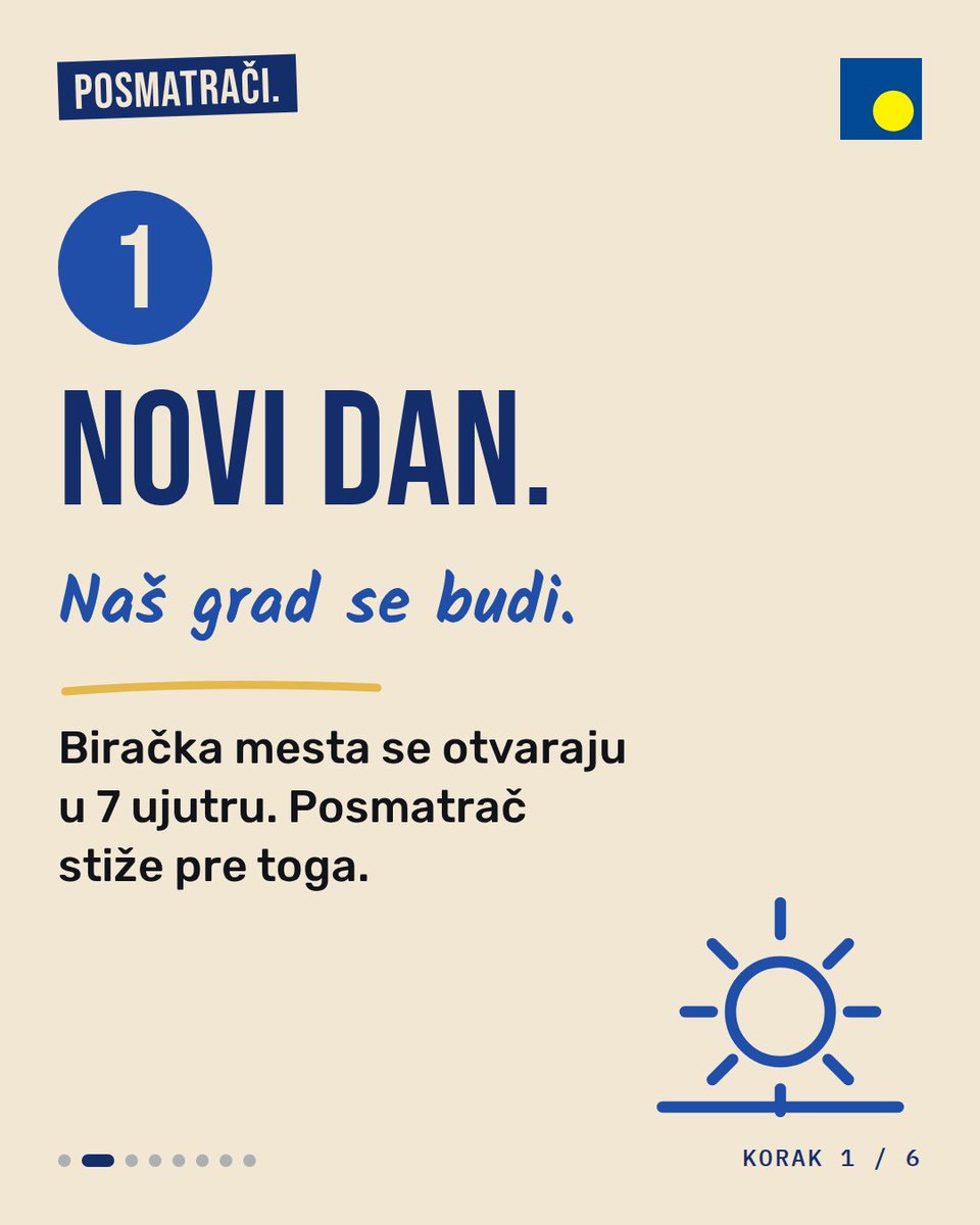 demokrate's tweet photo. Jednostavna priča u 6 koraka šta radi posmatrač na dan izbora. 

Deo si ekipe, obuči se i daj svoj doprinos, jer svaki glas je bitan.

Prijavi se da posmatraš - https://t.co/eZrXkEAef9 https://t.co/UfgTAdUbSo
