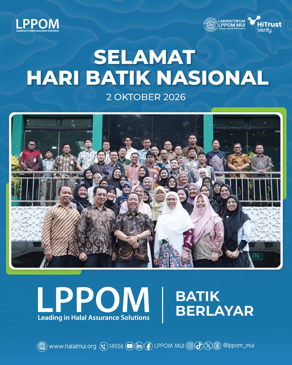lppom_mui's tweet photo. Selamat Hari Batik Nasional 2026 ✨

Bersama "Batik Berlayar", kita bawa kebanggaan identitas Indonesia melintasi batas, berpadu dengan nilai kebaikan halal untuk melaju ke seluruh penjuru dunia.

#HariBatikNasional2026 #HariBatikNasional #BatikBerlayar #HariBatik #BanggaBerbatik https://t.co/wx6iRTPWLo