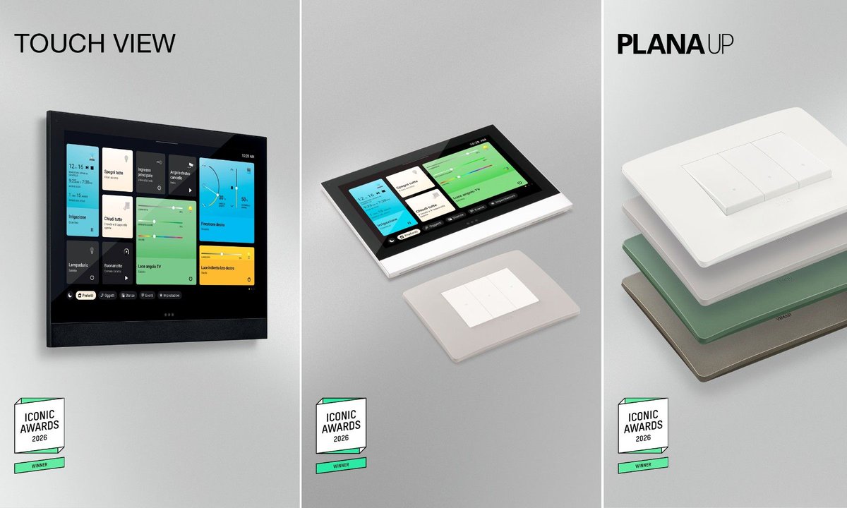 SmartAutoMag's tweet photo. Plana Up and the new View Touch devices win at the Iconic Awards 2026

#SmartAutomation #Vimar #SmartHome #HomeAutomation #BuildingAutomation #InteriorDesign #SmartLiving 

https://t.co/cwQJ8631fN https://t.co/RmZYUc5si0