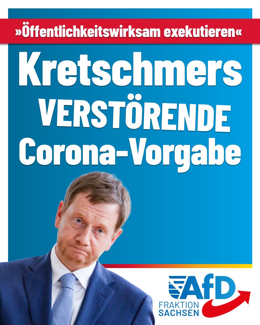 AfD_SLT's tweet photo. Im sächsischen Corona-Untersuchungsausschuss, der auf Betreiben der AfD eingerichtet wurde, stießen AfD-Ausschussmitglieder bei ihrer Aktenrecherche auf eine bemerkenswerte Vorgabe von Ministerpräsident Michael Kretschmer: Die Durchsetzung der Zwangsunterbringung von Quarantäneverweigerern und die Bewachung durch die Polizei sollte „öffentlichkeitswirksam zu exekutieren“ sein. Auch wenn eine zwangsweise Unterbringung unter strengen gesetzlichen Voraussetzungen grundsätzlich möglich war, geht diese Vorgabe eindeutig zu weit: Der staatliche Zwang sollte nicht nur vollzogen werden – er sollte öffentlichkeitswirksam exekutiert werden. Die drastische Wortwahl spricht dabei für sich.

Das wirft ein anderes Licht auf den „Landesvater“, als den sich Kretschmer öffentlich gerne präsentiert. Wer bei der Durchsetzung von Corona-Maßnahmen eine „öffentlichkeitswirksame Exekution“ fordert, muss sich auch an genau diesen Worten messen lassen. Vom „Landesvater“ zum „Landes-Exekutierer“ – wer staatlichen Zwang „öffentlichkeitswirksam exekutieren“ lassen will, offenbart ein erschreckendes Verständnis davon, wie der Staat mit seinen Bürgern umgehen sollte.

#AfD #Sachsen #CDU #MichaelKretschmer #Corona #CoronaPolitik #Untersuchungsausschuss #Quarantäne #Grundrechte #SächsischerLandtag