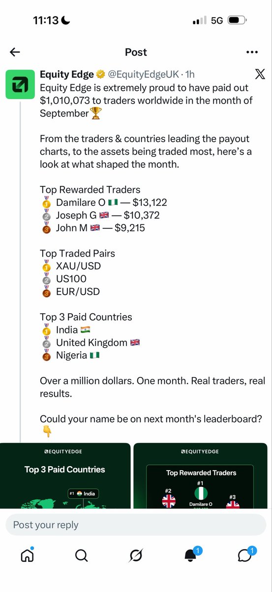 Habbyforex_'s tweet photo. They said I couldn’t trade , i told you guys I’m the highest-paid day trader in Africa  , I wasn’t just talking — I was stating facts… just one month of trading prop firm I’ve carried Nigeria 🇳🇬 to number 1 spot 🤝 https://t.co/HUDlatQYFv