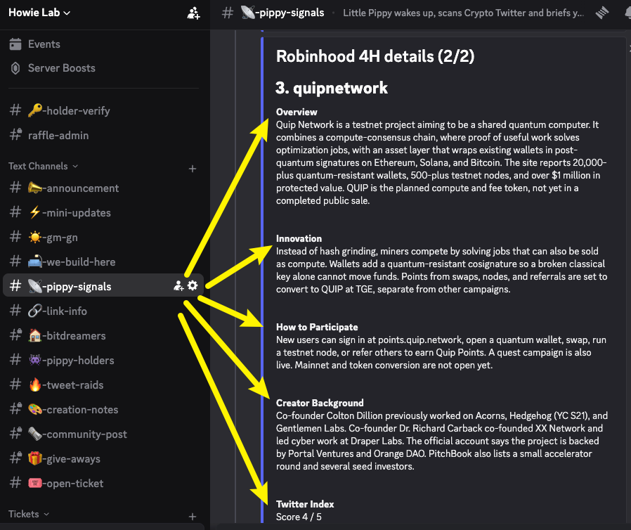 Inscription133's tweet photo. 39 holders verified, and bots can tank a launch, but it can't kill a project's vision. The journey's just getting started. Get your Pippy so you can use the utility!

Some move today: I pulled BTC prediction and netflow analysis out of Pippy Seer AI so all the horsepower goes into Alpha Observation. Now every alpha we catch gets analyzed across 5 dimensions(see attach), and we've already run the full pipeline end-to-end twice, smooth as butter.

Next up — lock this down till it's rock solid, then I'm building the harness for analyzing memecoins. 

Everything's holders-only, and right now all it takes is a buck to get in. https://t.co/xGZ9AjoD5a