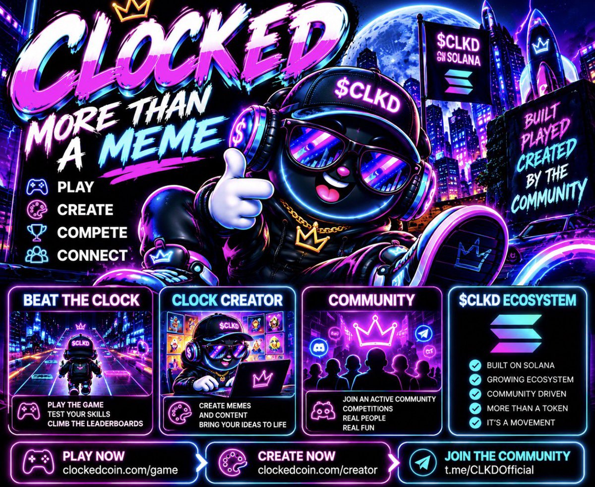 clockedtoken's tweet photo. Good Morning Clockers ⏰

Most timelines ask you to watch.

CLOCKED asks you to survive. ⏰

One run.
One score.
One question:

How long can you stay CLOCKED IN? 👀

🎮 Beat the Clock:
https://t.co/zKMNktmkmP

Drop your score when you’re done. 👇

$CLKD #Solana https://t.co/izdT57B9zH