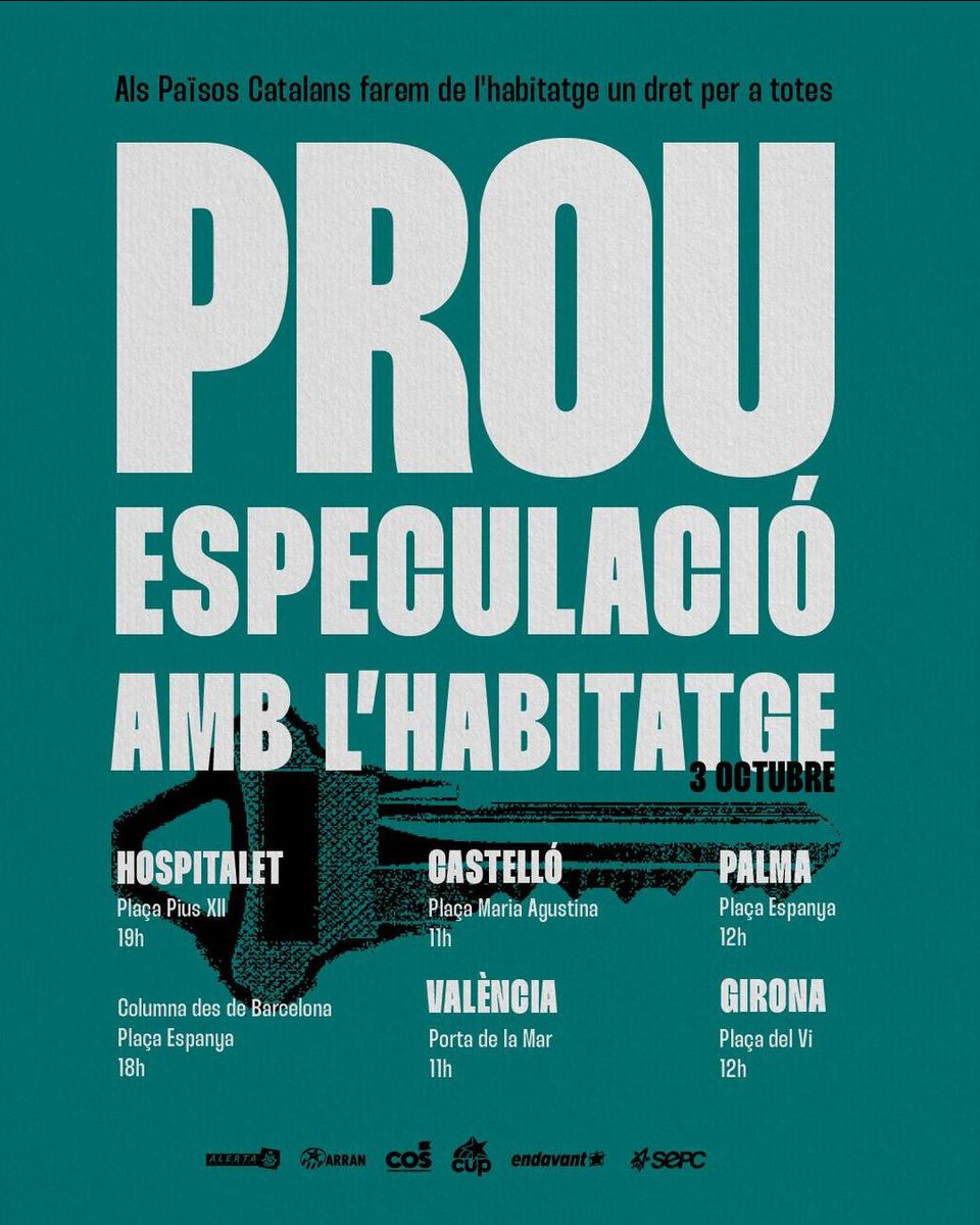 AlertaSolidaria's tweet photo. 🏡🔥 Per l'habitatge al servei de la gent!

Arreu dels Països Catalans, un sol clam: PROU!!!
Prou especular, prou extorquir, prou prendre el pèl! https://t.co/ORAuExK5fQ