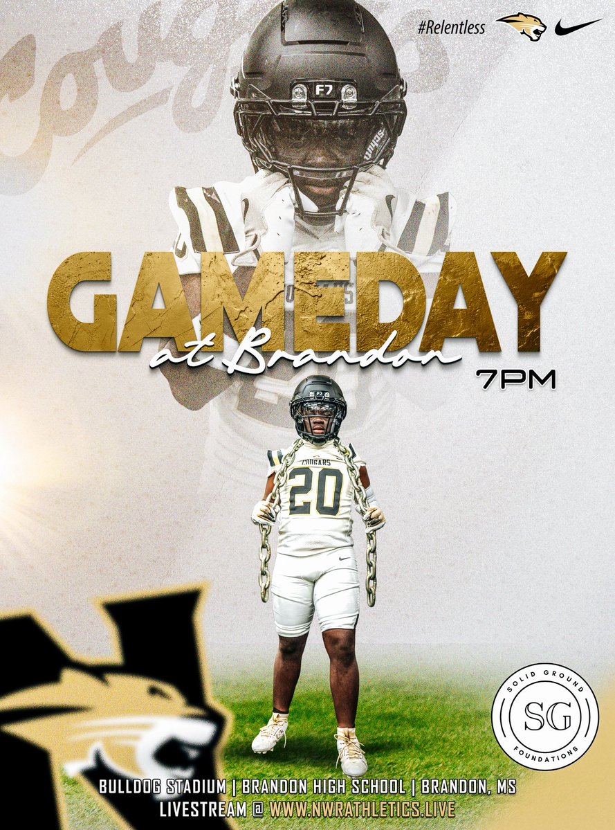 NWRCougars's tweet photo. | GAMEDAY |

Northwest Rankin Football travels to Brandon to battle the Bulldogs.

📍 Brandon, MS
🏫 Brandon High School
🆚 🐶 
⌚️ 7PM
📺 https://t.co/bl8QTOzbET
📻 103.5 FM
🎟️ https://t.co/7ANhbGt6U9 https://t.co/IIzwPYabta