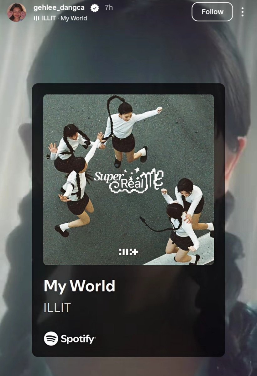 thebaseillit_'s tweet photo. GEHLEE posted “MY WORLD” by ILLIT on her instagram story. She also shared before that WONHEE is her bias. https://t.co/SYZuiBinaT