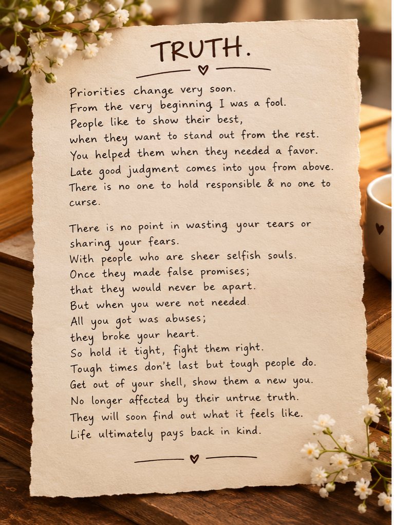 1857KrantiC's tweet photo. Truth hits hard when priorities change &amp; selfish souls break your heart 💔  

Tough times don’t last — tough people do.  
Rise stronger. Life pays back in kind. ✨  

#Truth #Resilience #LifeLessons #SelfWorth #Karma https://t.co/OpuLtI8XwD