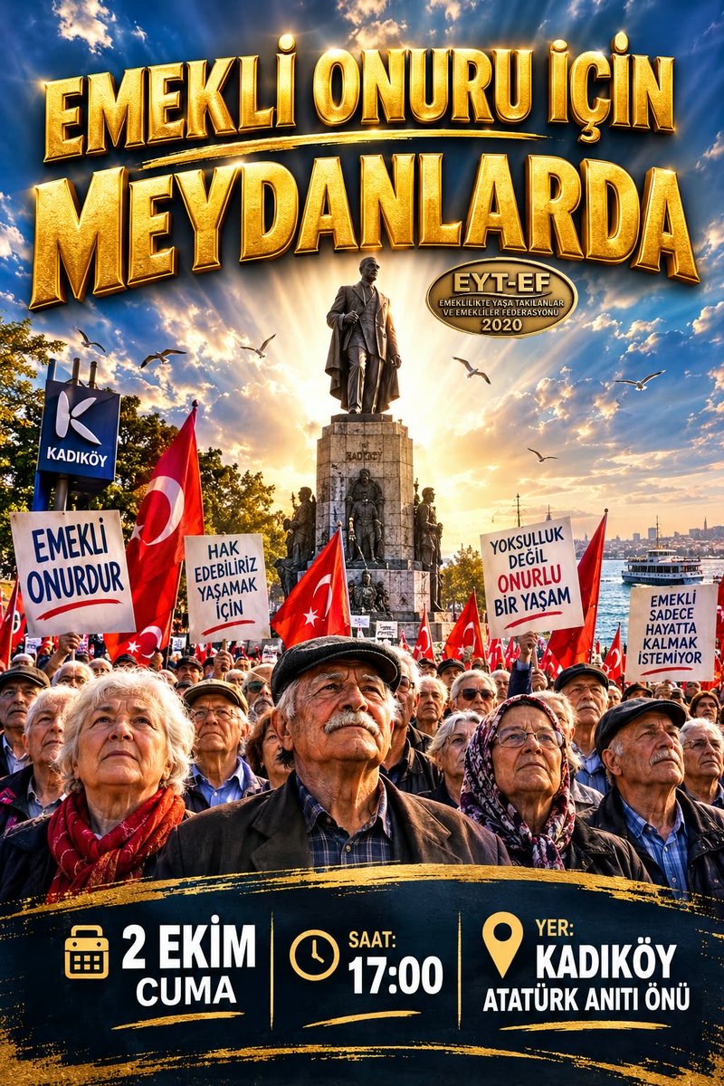 scilesiz52's tweet photo. Kıymetli emekli memurlar bu gün (2 Ekim Cuma) saat 17.00 de Kadıköy’de buluşuyoruz. https://t.co/RRY1Rm1O0e