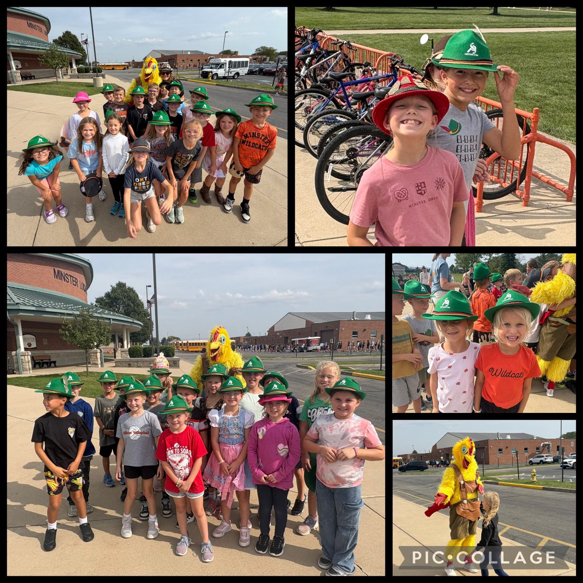 MinsterSchools's tweet photo. Oktoberfest week is always a favorite! Our MHS band led the chicken dance for our elementary students. A HUGE shoutout to @precisionstrip for donating German hats for every student K–12! What a fun way for ALL of our students to celebrate our German heritage together! https://t.co/fJF8kbZVgE