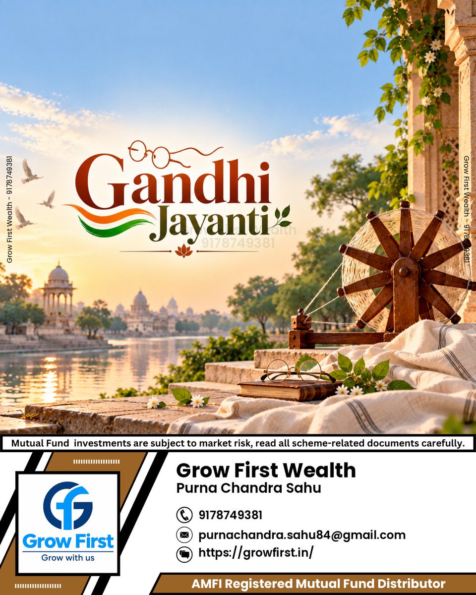 Growfirstt's tweet photo. Honouring the man who showed the world that simplicity, truth and peace can create lasting change. 🇮🇳🙏 Happy Gandhi Jayanti! 
#growfirst #gandhiji #gandhijayanti #2oct #festival2026 #festival https://t.co/oX5m9YNSbv