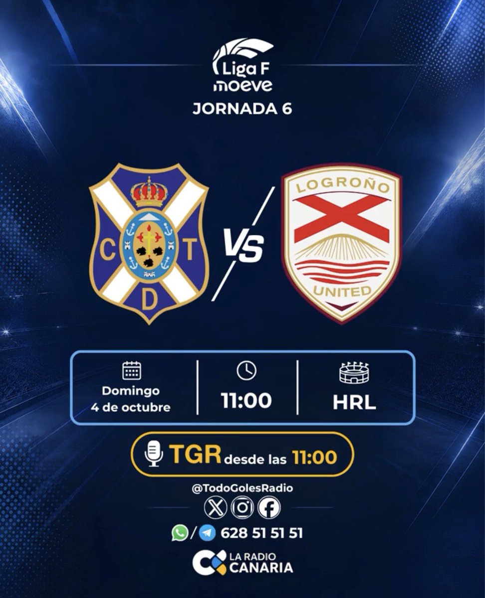 mata_berto's tweet photo. 🎟️ ¡SORTEAMOS ENTRADAS DOBLES!
@CDTFemenino 🆚 @LogronoUnited
📅 Domingo 4/10 | ⏰ 11:00 h
📍 Heliodoro Rodríguez López
Para participar:
1️⃣ Sigue la cuenta
2️⃣ Comenta con quién irías
3️⃣ Comparte este post
¡Mucha suerte! 🍀
#LigaF #Tenerife #FútbolFemenino https://t.co/kxKhJNgt5o